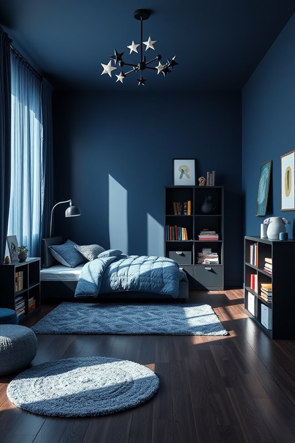 vibrant blue and black decor