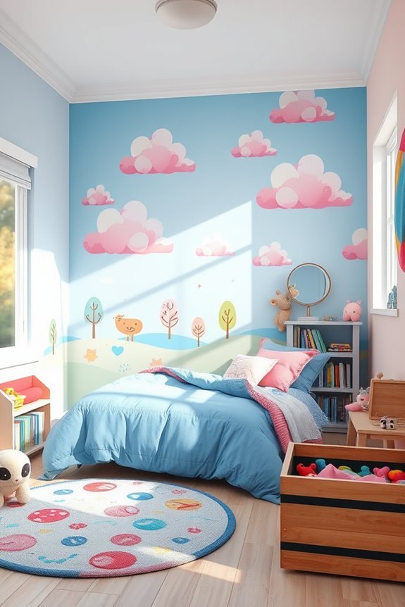 vibrant blue and pink murals