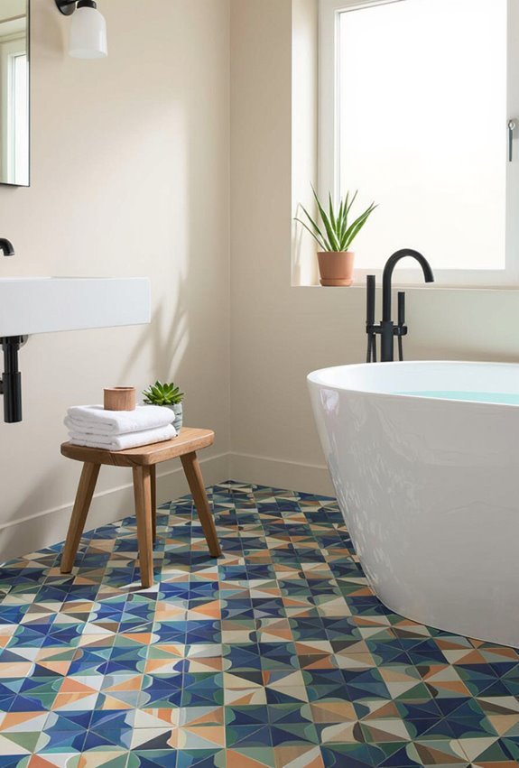 vibrant bold tiled bathroom