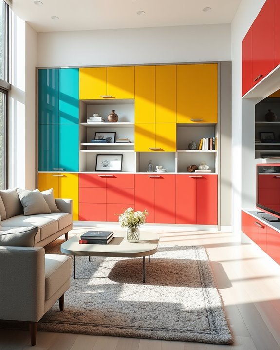 vibrant cabinetry enhances atmosphere