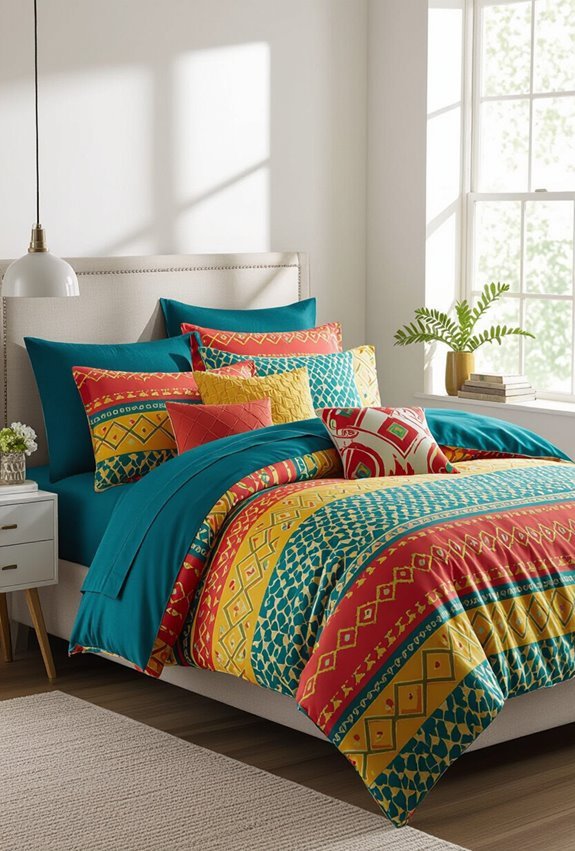 vibrant color block bedding energizes