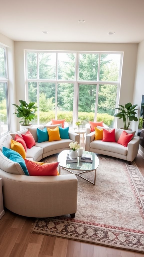 vibrant cushions enhance decor