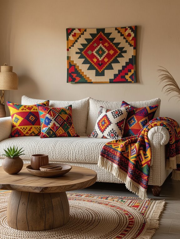vibrant ethnic textile accents