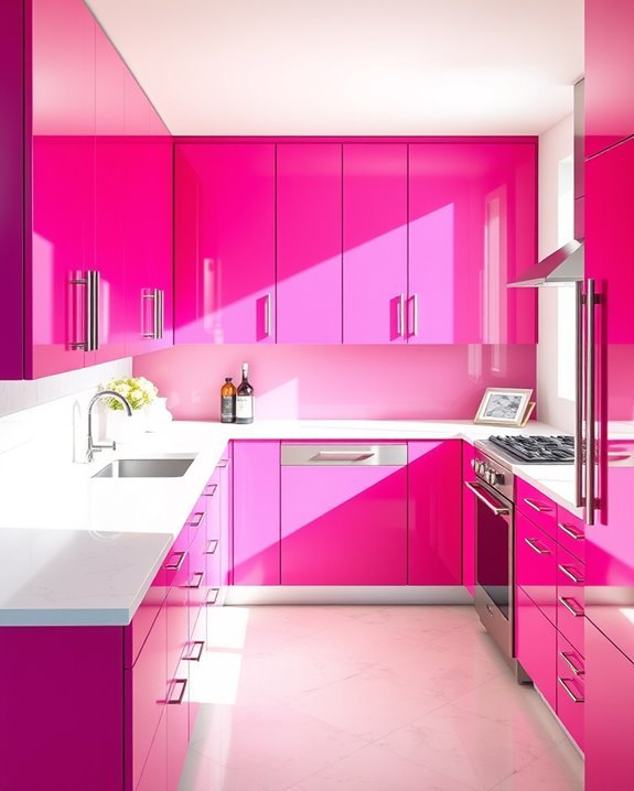 vibrant fuchsia kitchen cabinets