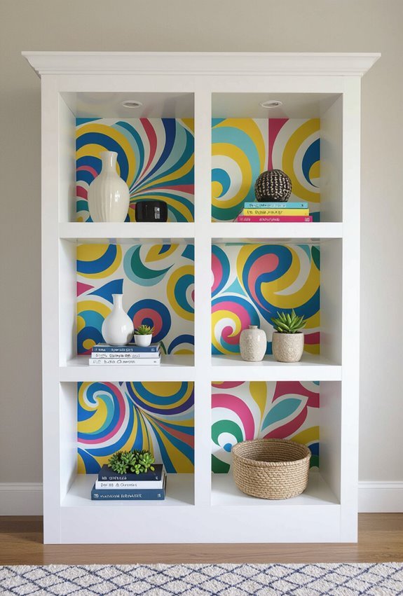 vibrant geometric neon bookshelf