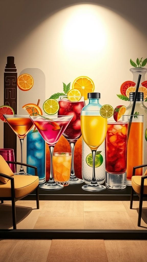 vibrant hand painted cocktail murals