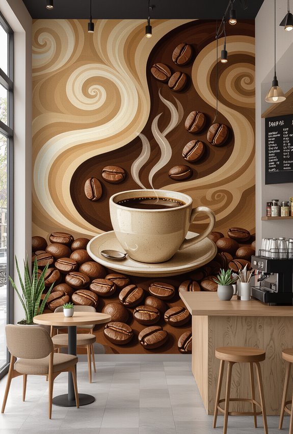 vibrant hand painted coffee murals