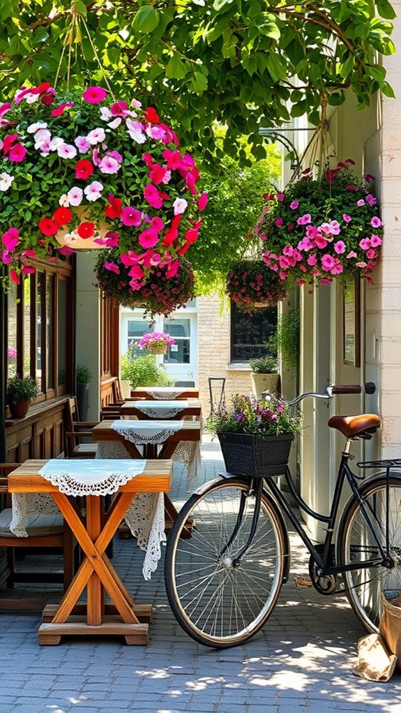 vibrant hanging flower baskets