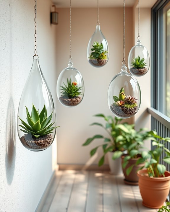 vibrant hanging glass terrariums