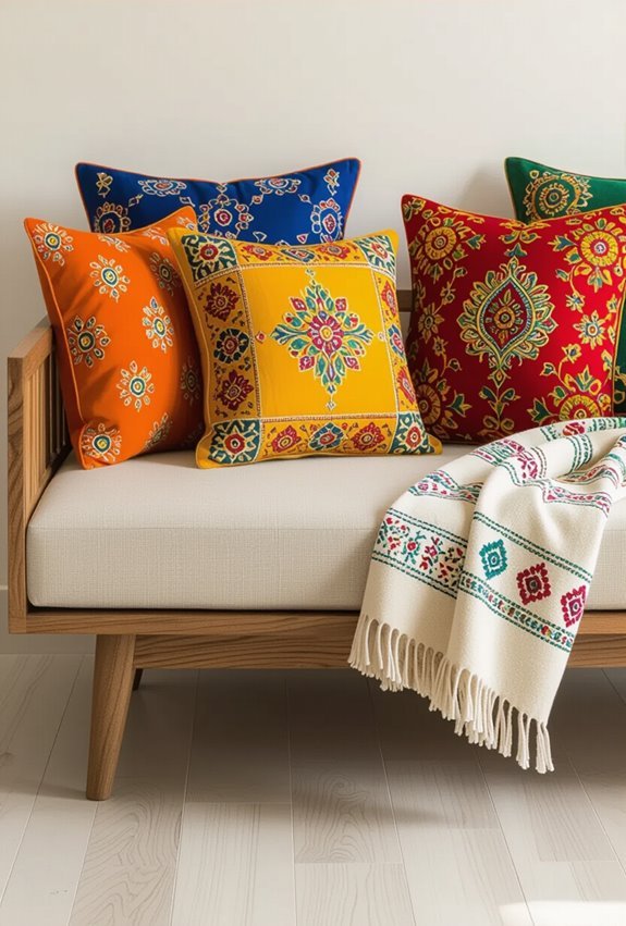 vibrant indian cushions and throws