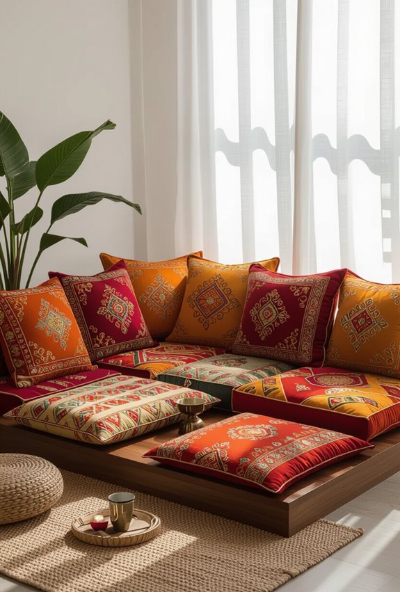 vibrant indian floor reading nook