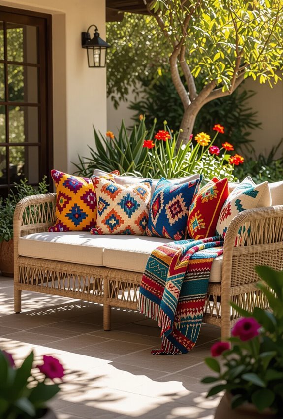 vibrant mexican patterned outdoor pillows