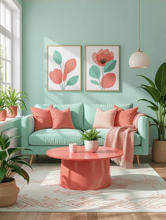 vibrant mint and coral