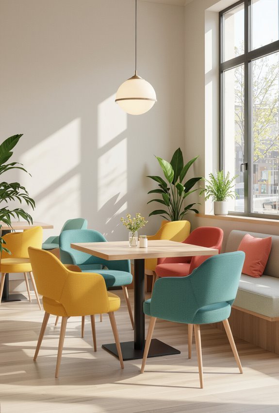 vibrant mixed color cafe seating