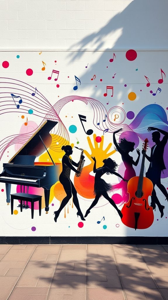 vibrant music and dance murals
