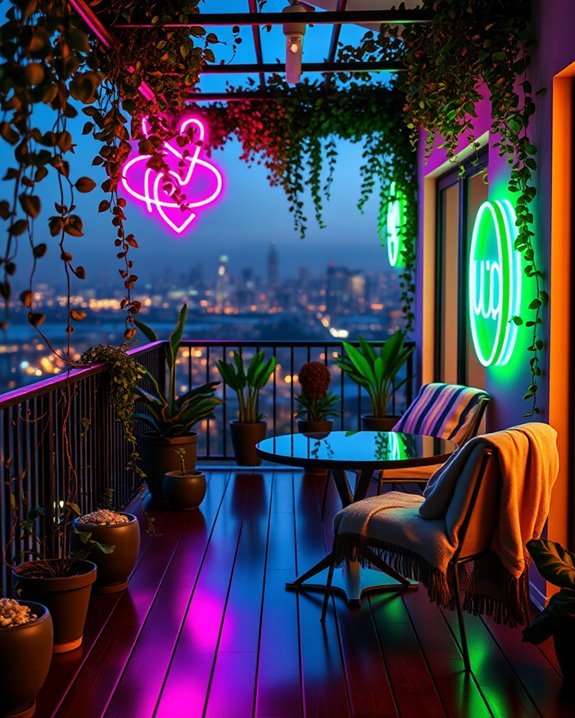 vibrant neon balcony lighting