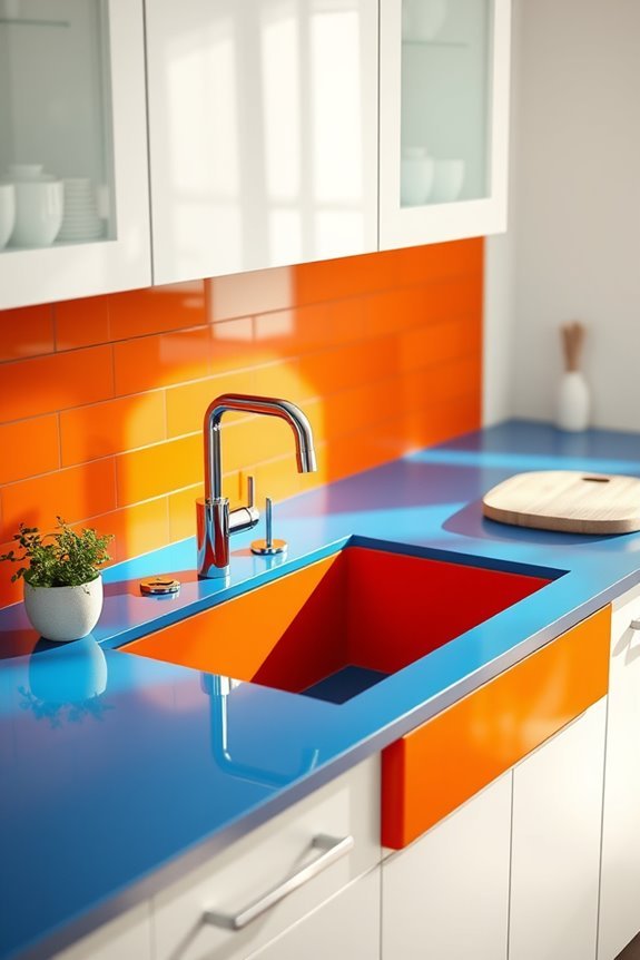 vibrant orange blue kitchen contrast