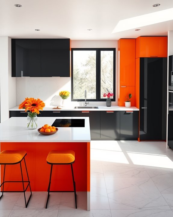 vibrant orange kitchen centerpiece