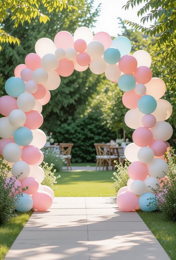 vibrant outdoor entrance balloon arch