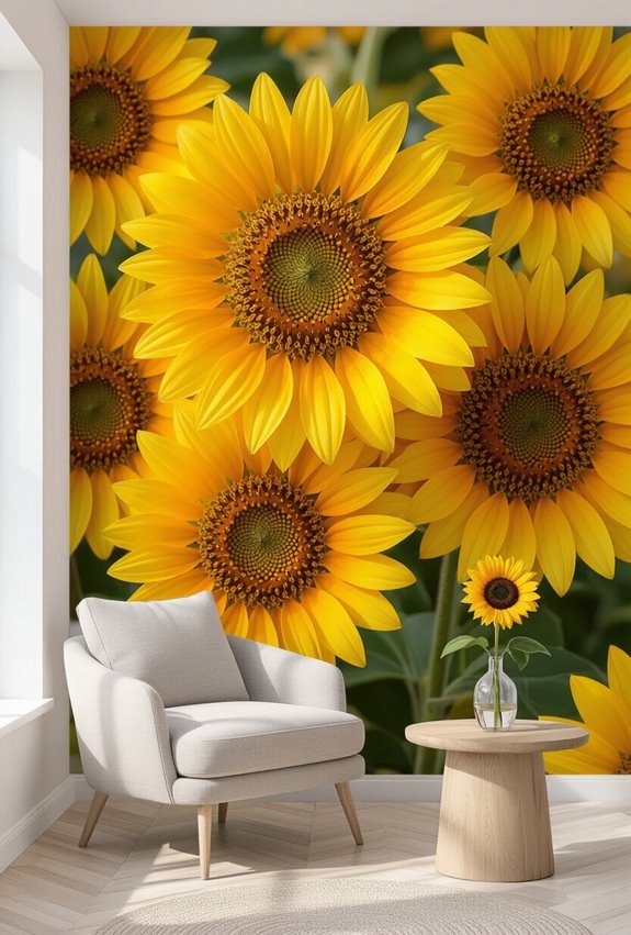 vibrant oversized sunflower mural