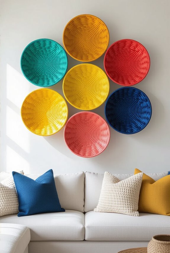 vibrant painted basket wall