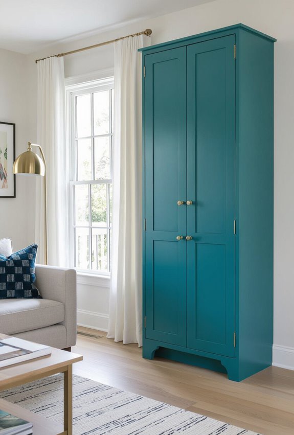 vibrant painted cupboards for storage