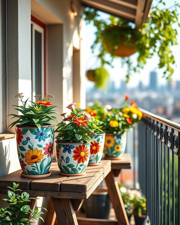 vibrant painted flower pots