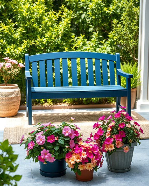 vibrant painted outdoor benches