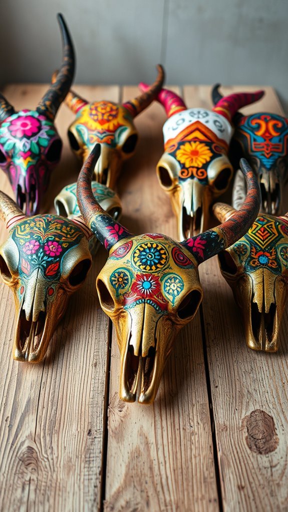 vibrant painted skull decor