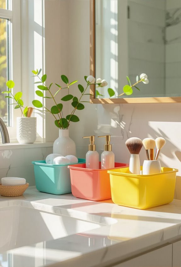 vibrant patterned bathroom storage
