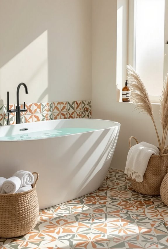 vibrant patterned boho bathroom tiles