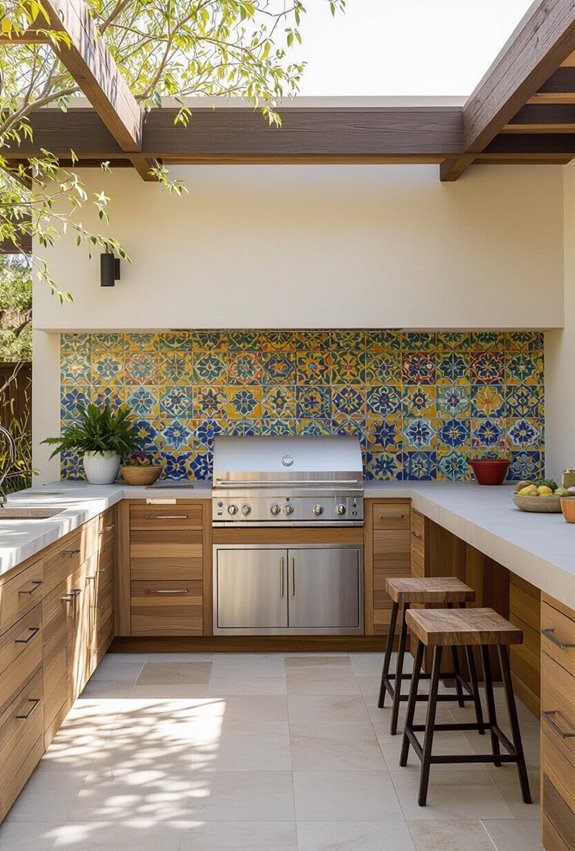 vibrant patterned tiles with colorful grout
