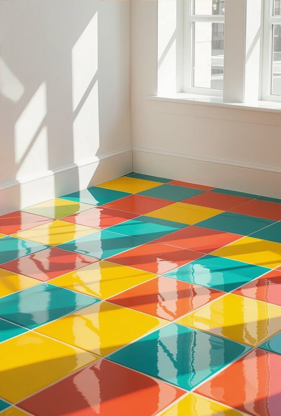 vibrant patterned tiles with neon