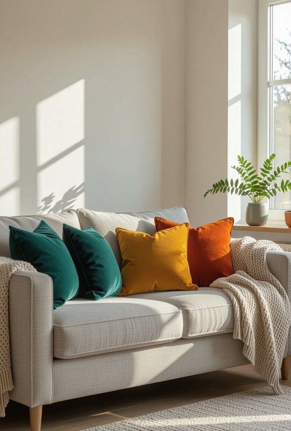 vibrant pillows and throws