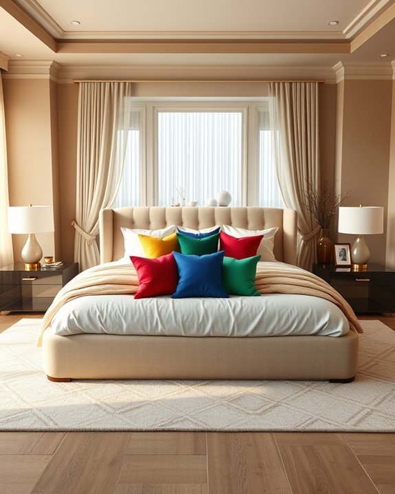 vibrant pillows enhance decor