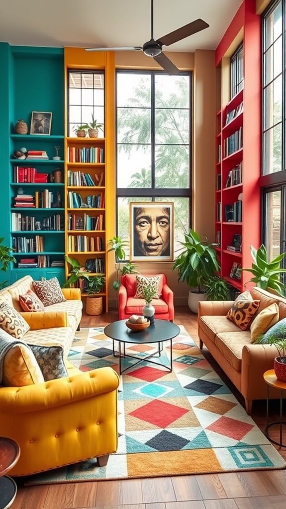 vibrant shelves for books