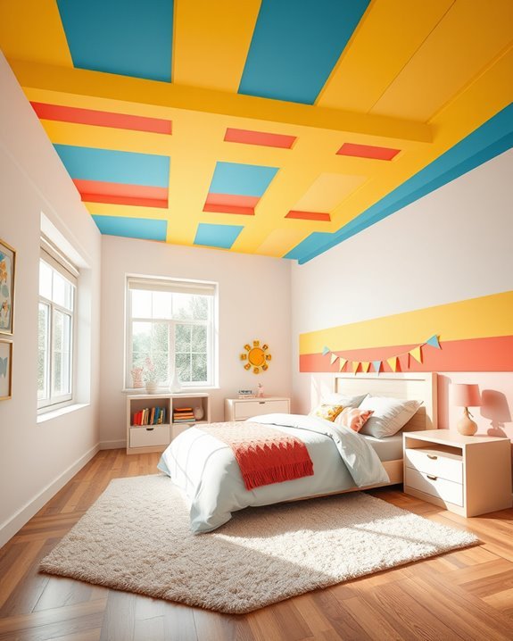 vibrant striped bedroom design