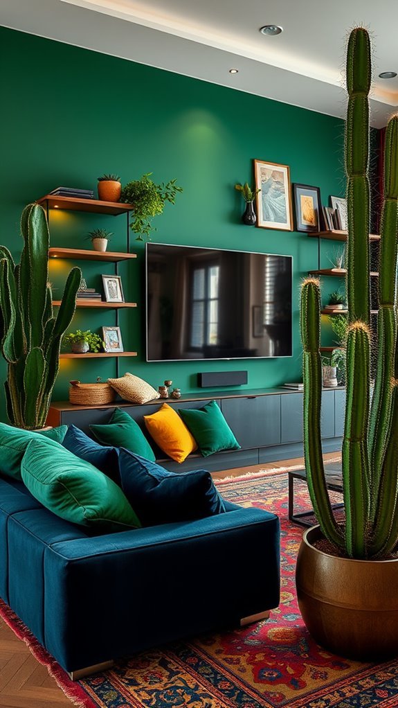 vibrant textiles with greenery
