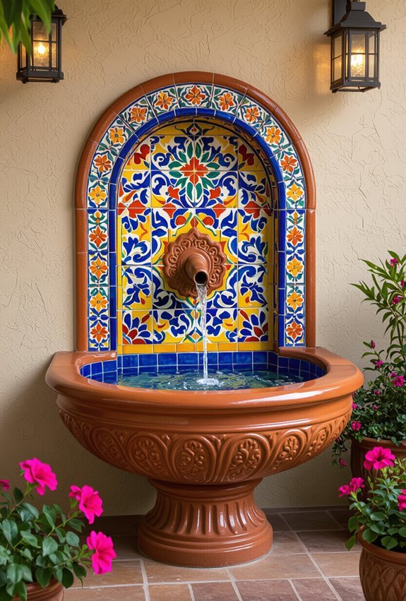 vibrant tiled mexican fountain