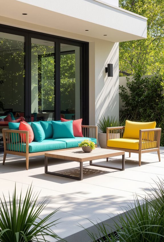 vibrant tropical cushions and umbrellas
