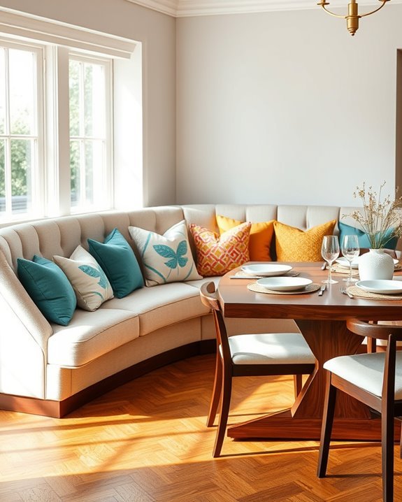 vibrant upholstered banquette cushions
