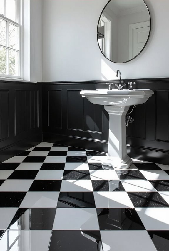 vintage black and white checkerboard flooring