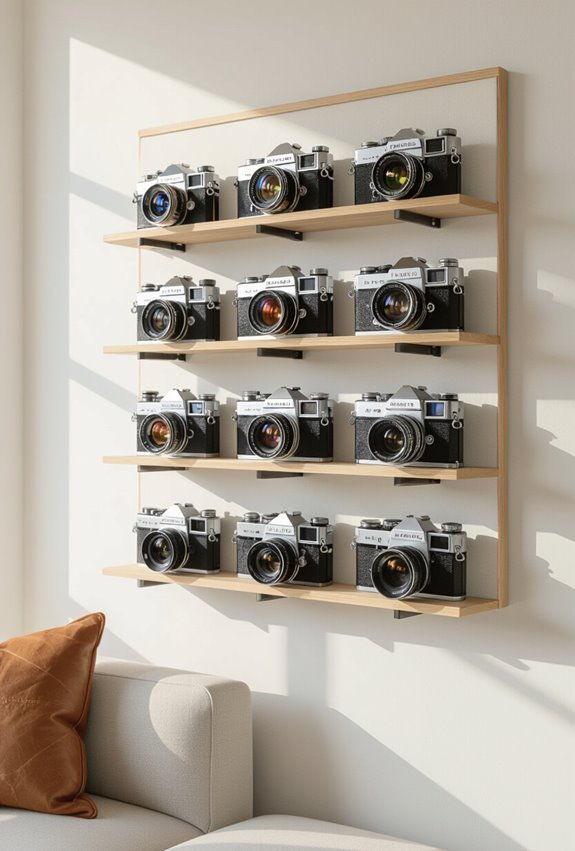 vintage camera and lenses display