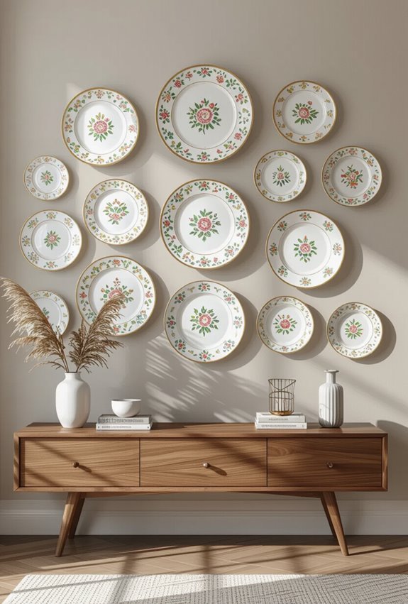 vintage china arranged as art