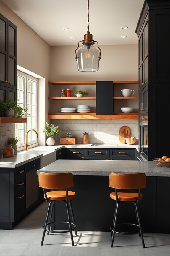 vintage inspired black cabinets