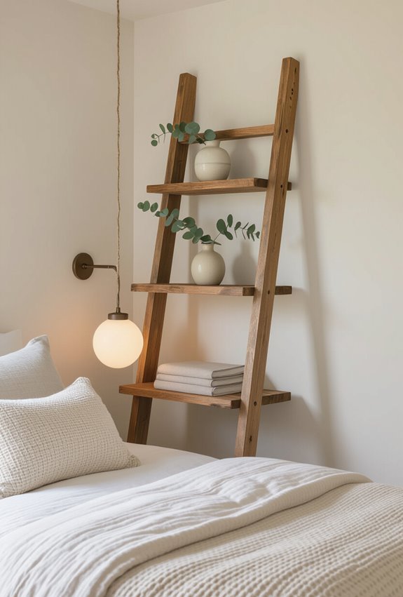 vintage ladder bedside shelving