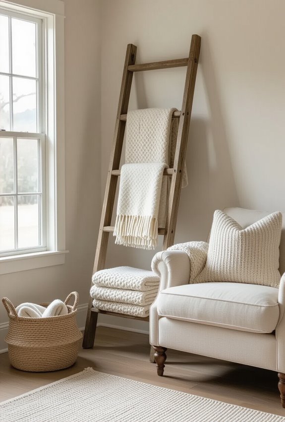 vintage ladder blanket display