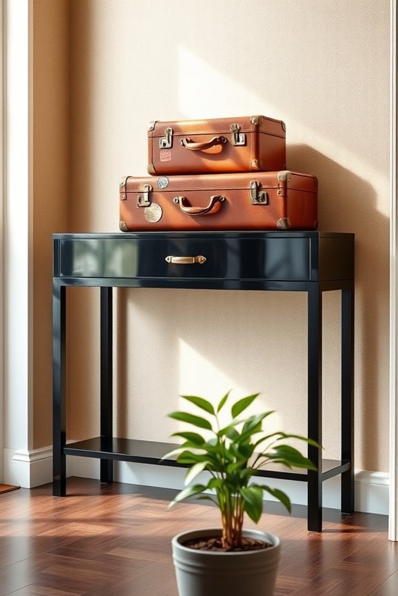 vintage suitcases console table