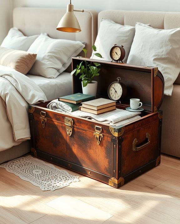 vintage trunks as nightstands