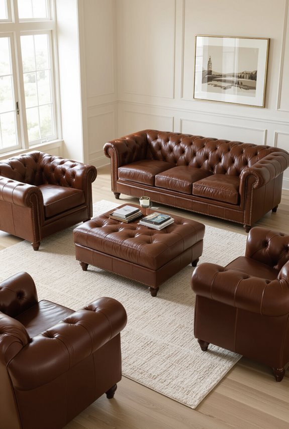 vintage tufted leather set